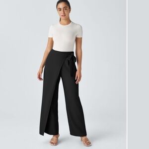 Halara High Waisted Tie Side Invisible Zipper Wide Leg Work Pants, Large
